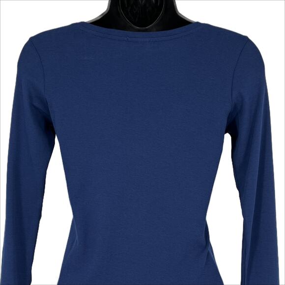 Cuyana Long Sleeve Open Neck Tee in Navy Blue Size X-Small - Picture 5 of 8